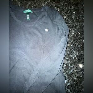 Lauren Ralph Lauren Charcoal Black Long-Sleeve ScoopNeck T-Shirt w/ White Logo